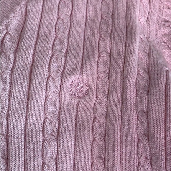 IZOD Cable Knit Long Sleeve V Neck Pink Sweater Medium women’s top - Picture 4 of 8